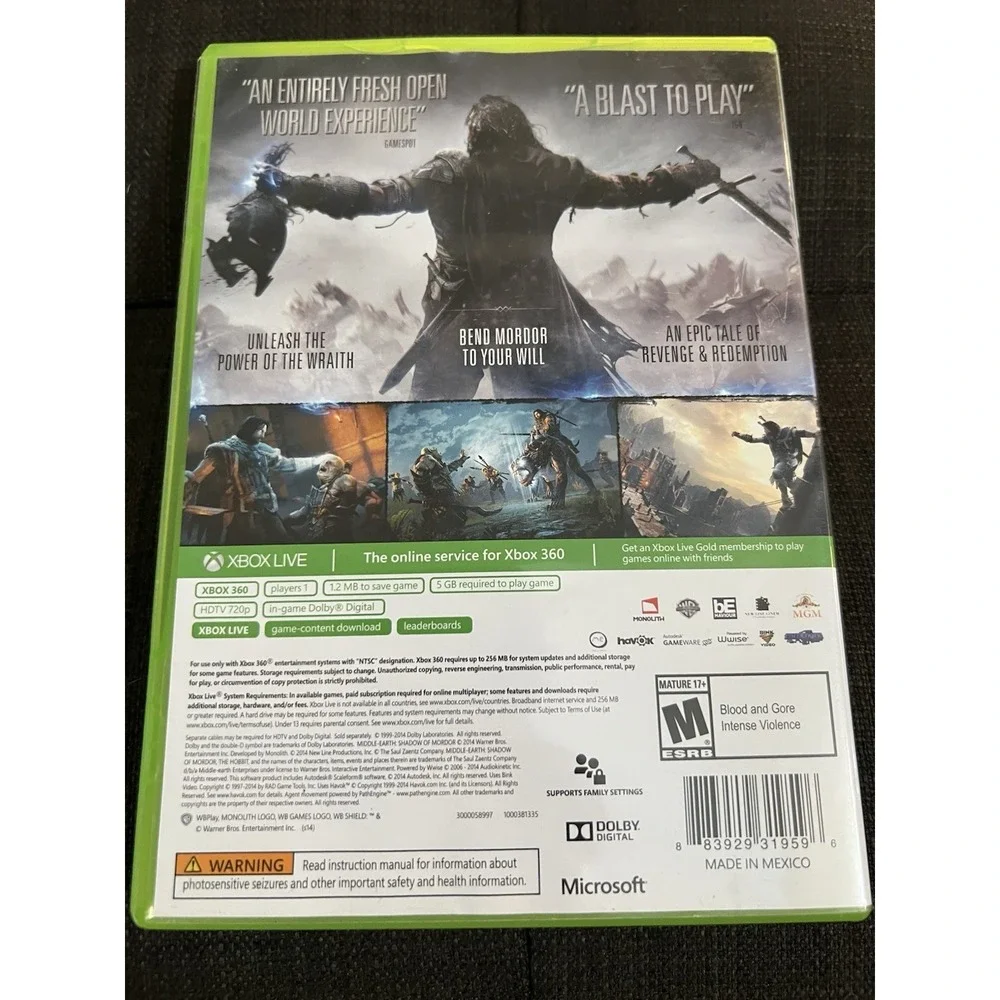Middle-earth: Shadow of Mordor (Xbox 360, 2014) Complete Tested Working CIB‎